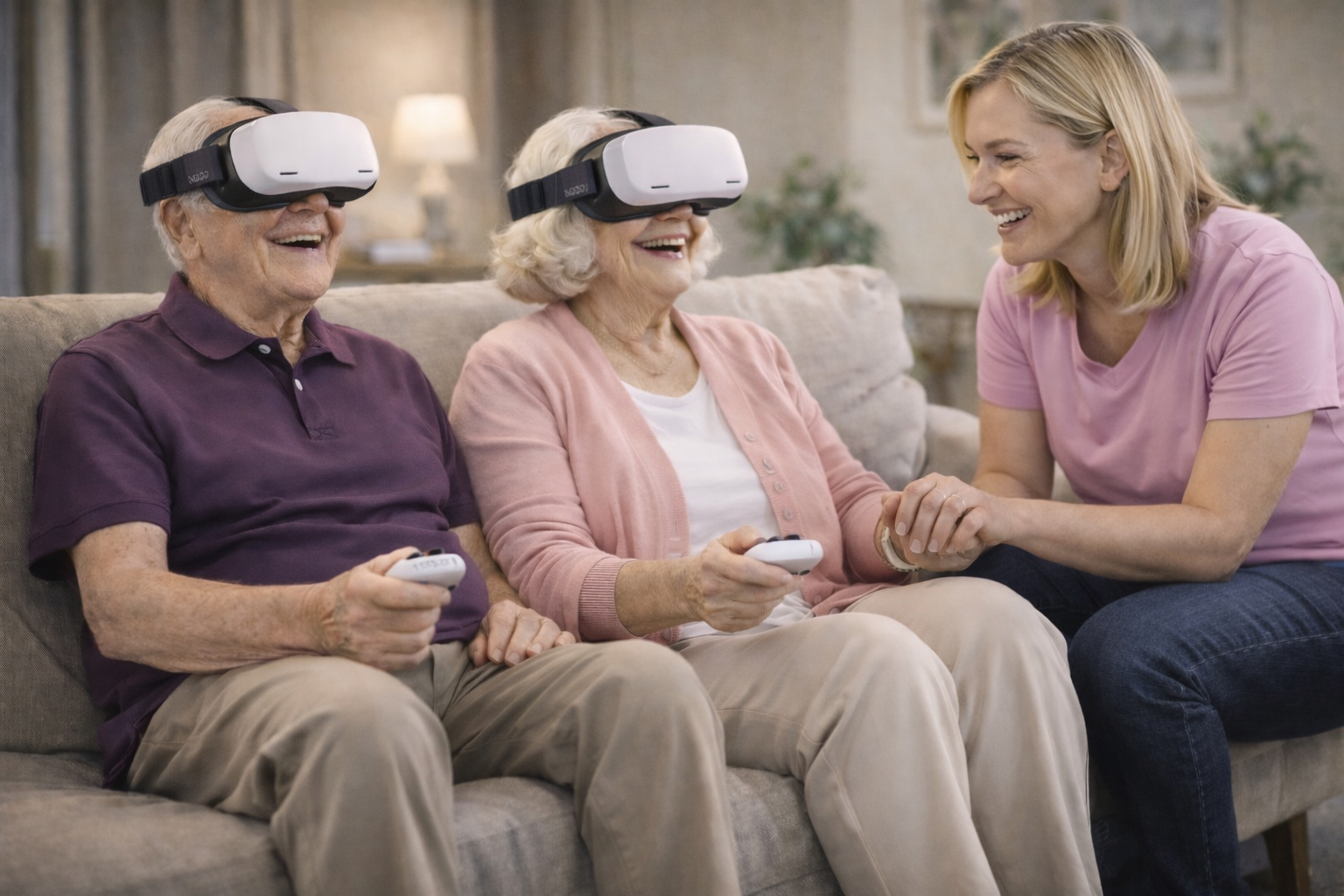 Care professional assisting VR session
